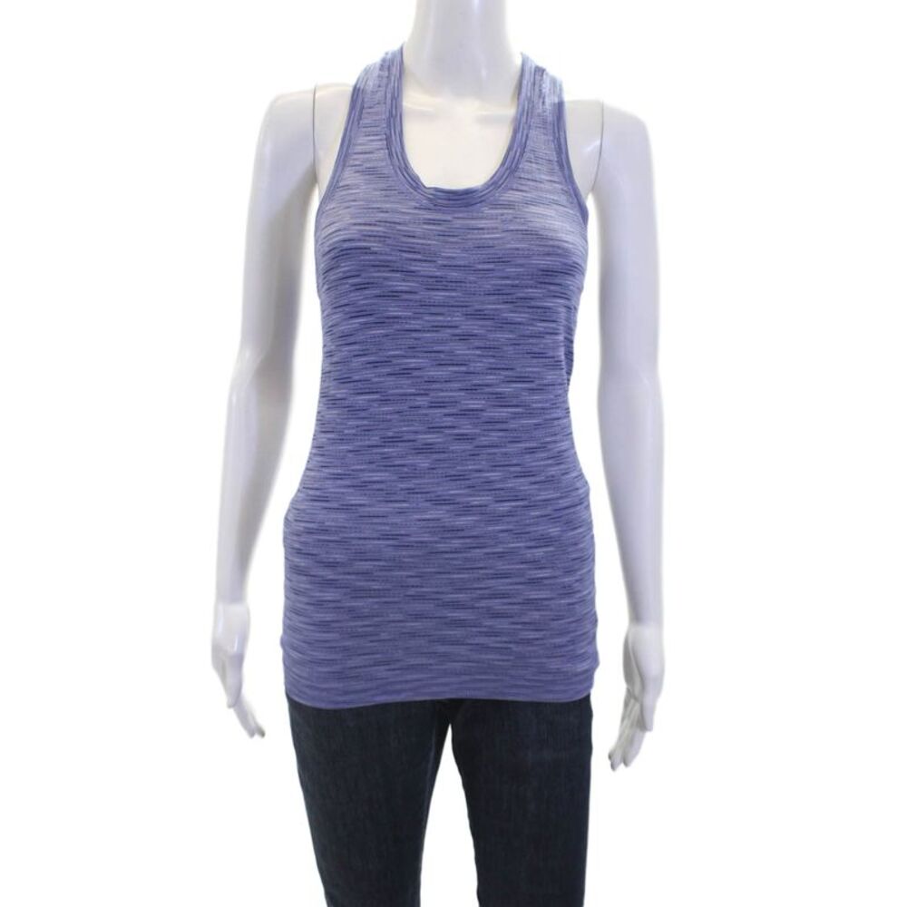Athleta Womens Spandex Textured Scoop Neck Sleeveless Tank Top Blue Size XS